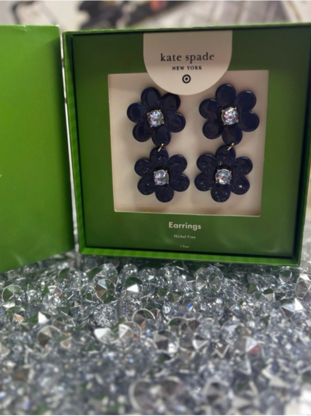 kate spade navy double floral drop earrings - Picture 3 of 3